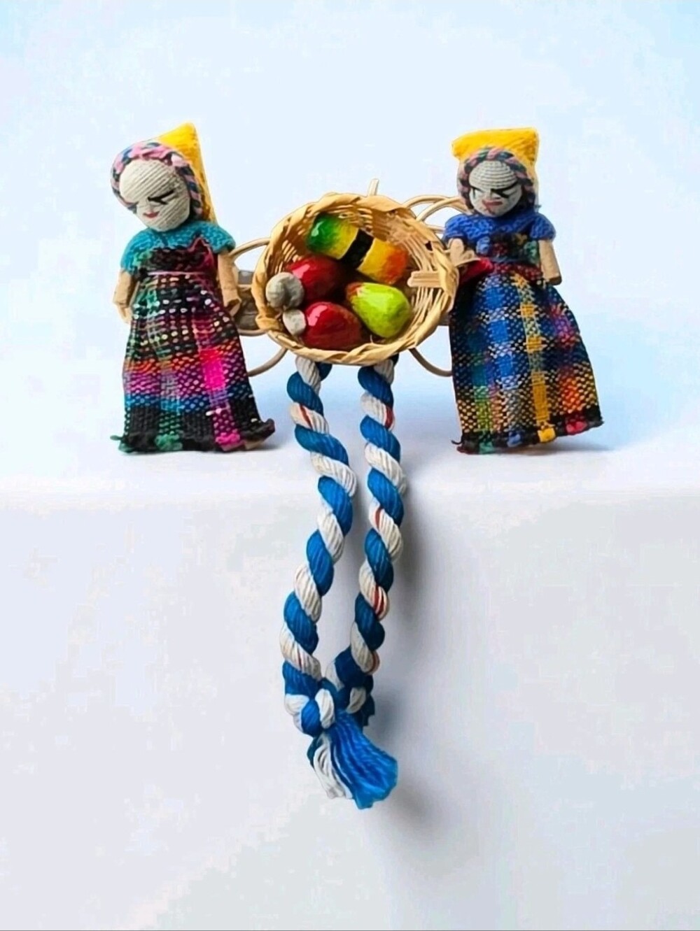 Vintage Guatemalan Folk Art Worry Doll Basket Hair Clip Barrette Handmade
